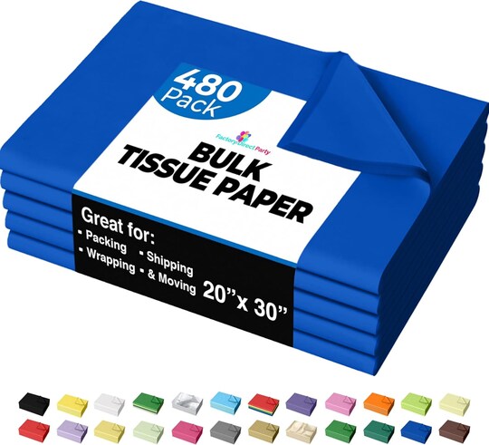 Tissue Paper for Gift Bags - 20" X 30" Bulk Tissue Paper Dark Blue 480 Sheets - 10lb Newsprint for Packing, Birthday Gift Box Filler, Packing Supplies for Moving Supplies